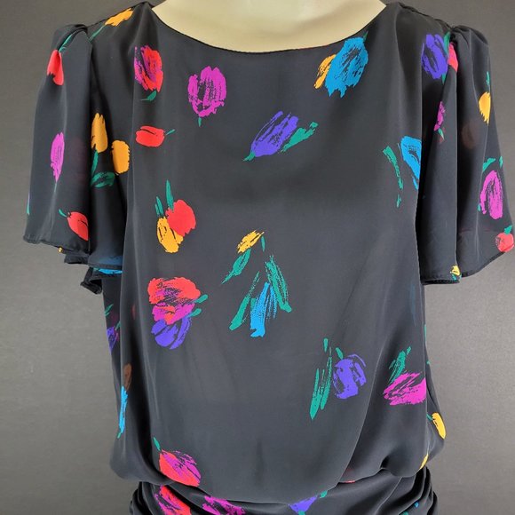 80s Sheer Black Abstract Floral Dress - Picture 2 of 14